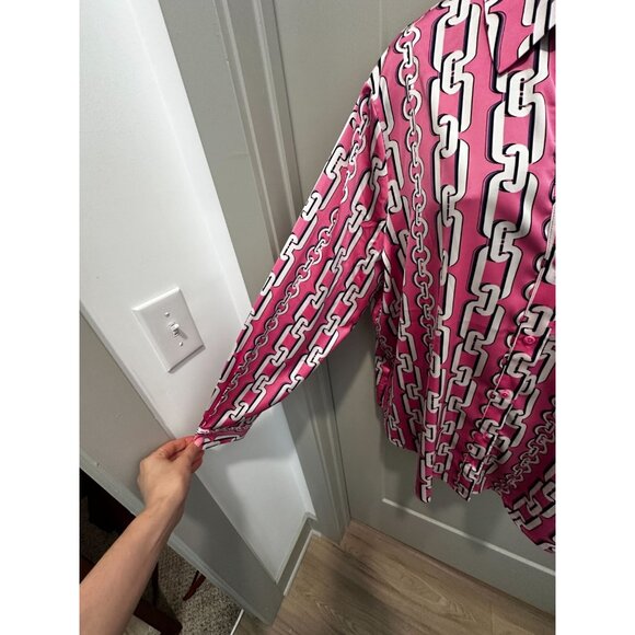 Maison d'Amelie Paris Women's Pink Chain Print Long Sleeve Blouse Top Sz XL NWT - Picture 5 of 10